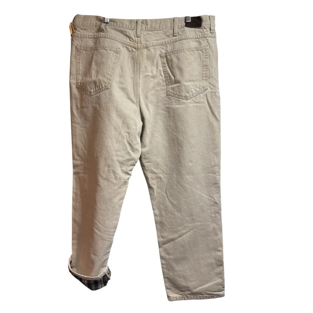 LL Bean Classic Fit‎ Flannel Lined Jeans Tan Plaid Mens Straight Leg Denim #700